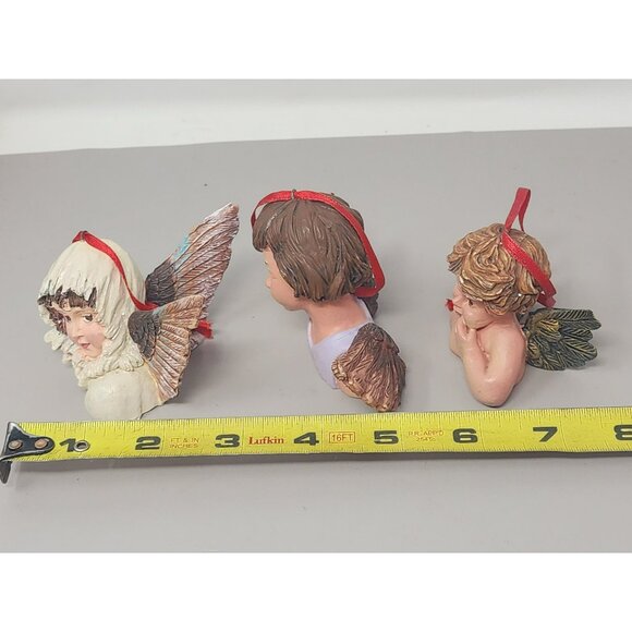 Set Of 3 Angel Head‎ Christmas Tree Ornaments With Red Ribbon Hangers - Picture 11 of 12